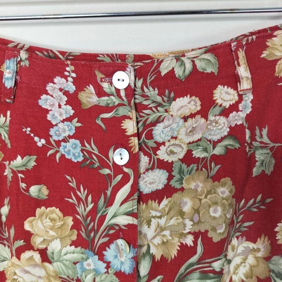 Orvis Vintage Maxi Skirt Red Garden Floral Linen Blend Button Up - Picture 7 of 12